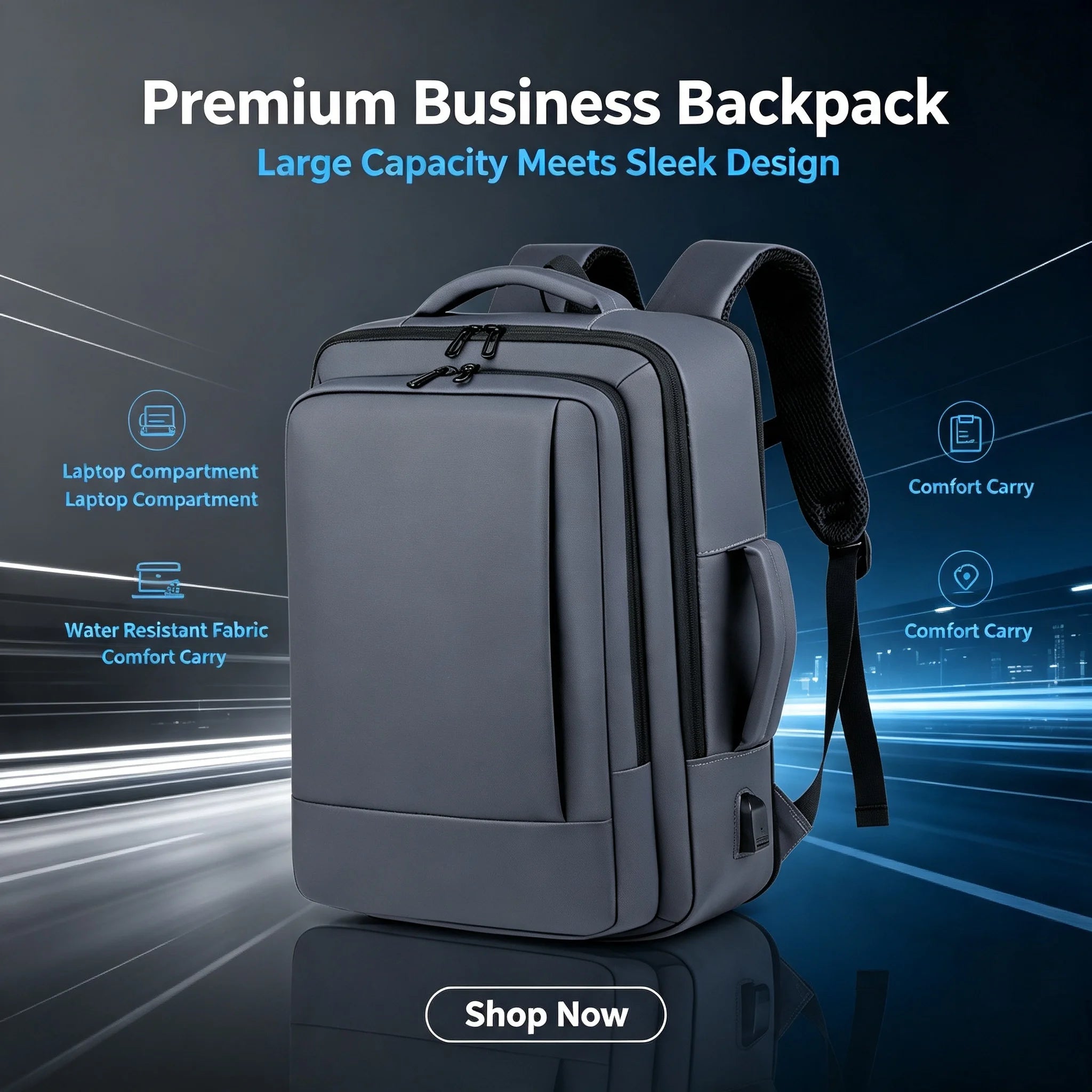 Expandable Men's Business Backpack with Multi-functional Layered Storage, Water-proof & Scratch-resistant Fabric, Separate Laptop Compartment, Convenient USB Charging Design, Perfect for Office Work, Short-distance Business T