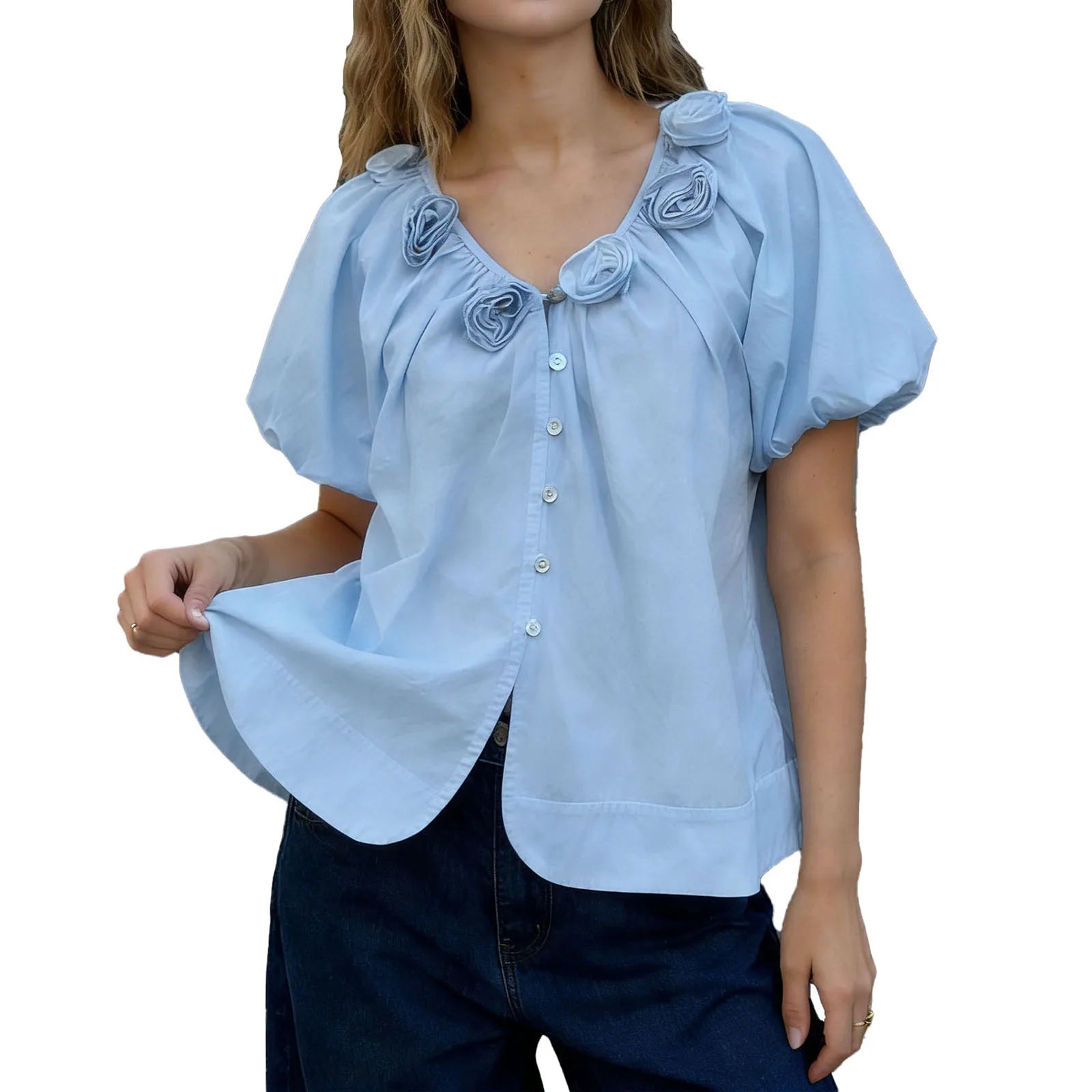 Fit Short 3 D Flower Tops Short Sleeve Shirts Summer Fashionable Women S 3 D Tops Loose Fit Color Durable