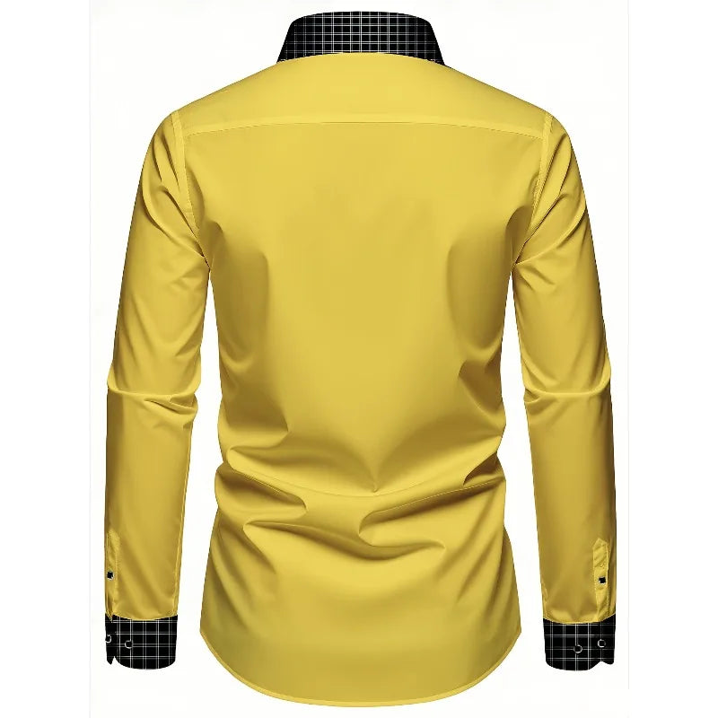 FGKKS Men Shirt Arrival Fashion Patchwork Tuxedo High Street Long Sleeve Smart Casual Elastic Man Business Dress Shirts