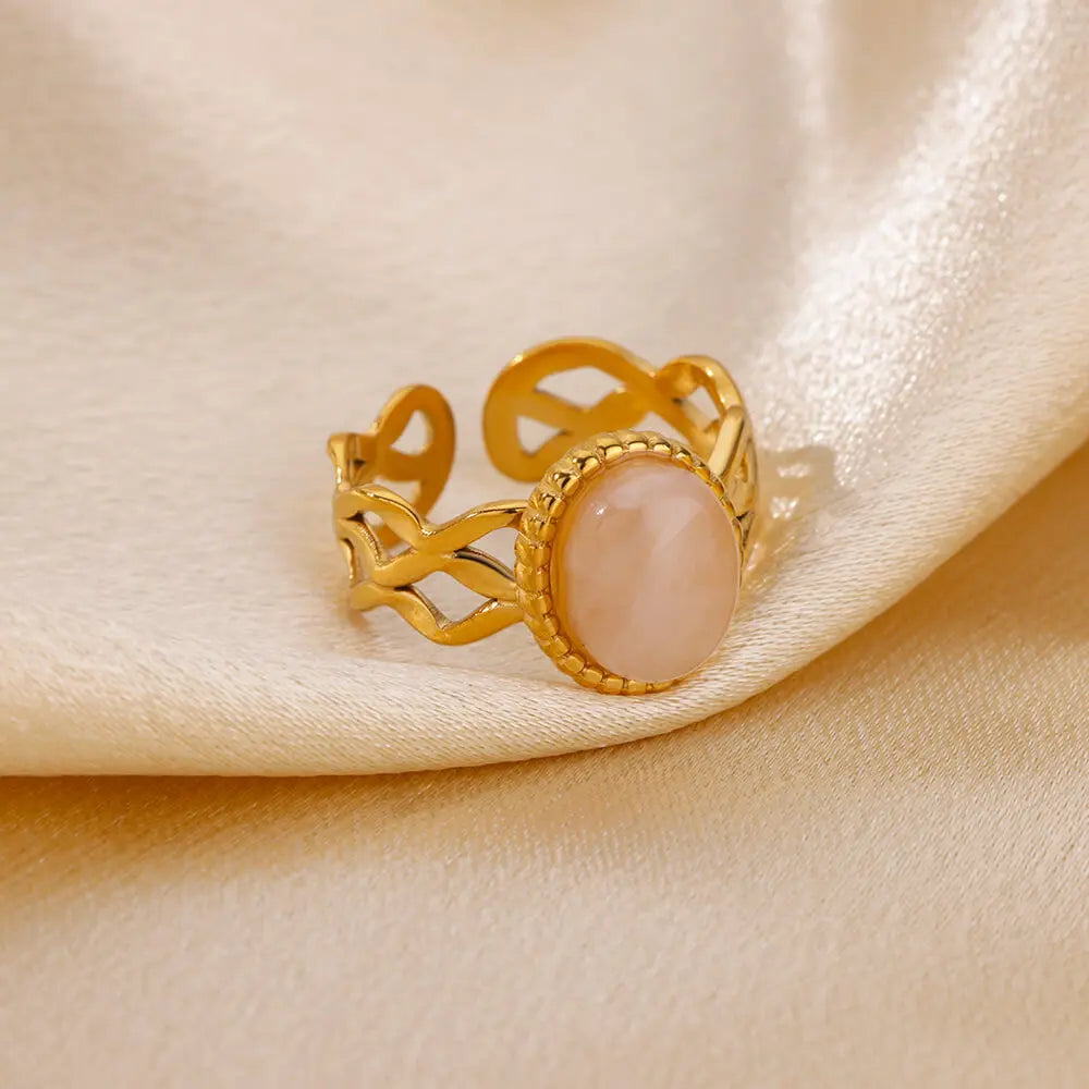 Luxury Jewelry Set Opal Stone Rings for Women Gold Color Stainless Steel Ring Minimalist Aesthetic Jewelry 2026 Freeshipping