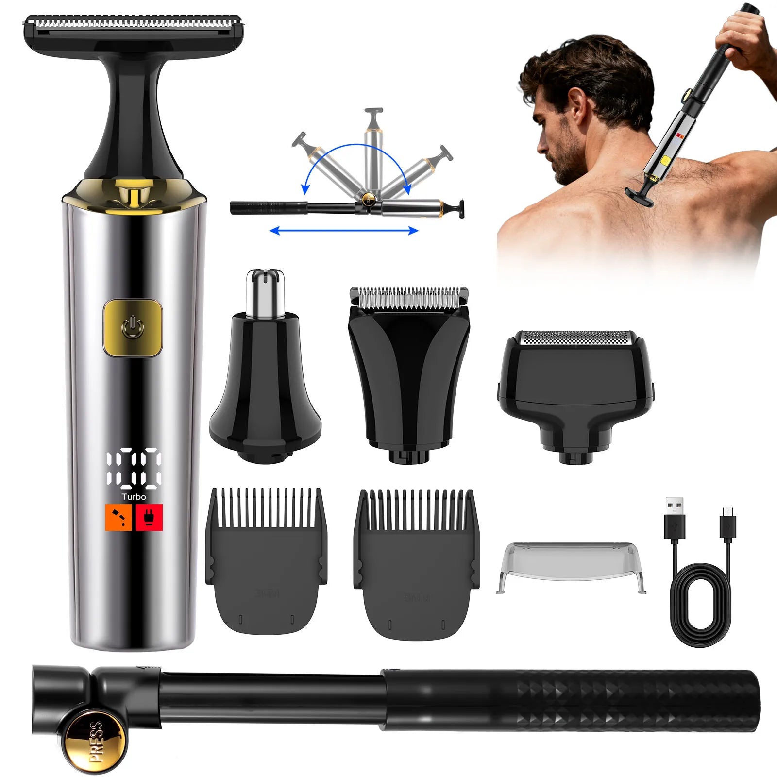 Hatteker Electric Rechargeable Full-Body Hair Trimmer Men's Shaver Grooming Clippers Adjustable Personal Hygiene Hair Removal Device