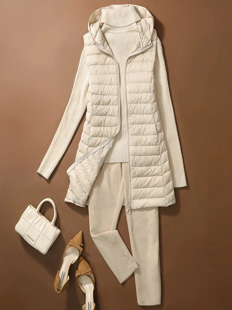 NewBang Women Sleeveless Long Waistcoat Autumn Winter Ultra Light Down Vest With Hooded Female Portable Duck Down Coat