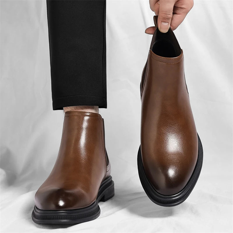 Autumn And Winter Fashionable Men's Leather Casual Ankle Boot Classic Business Formal Boots Comfortable And Anti-Slip Flat Boots