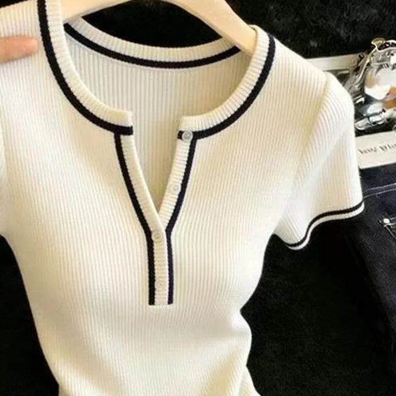 Sweaters O-Neck Knitted Sweater Women Pullovers New Summer Short Sleeve Knit Sweater Pullover Women Tops Sueters De Mujer Q3890