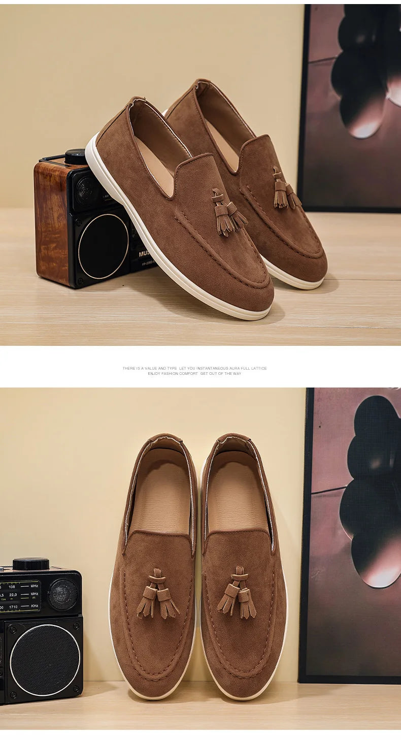Fashion Men's Casual Shoes Suede Leather Men Classic British Style Tassels Loafers Moccasins Mens Outdoor Driving Flats
