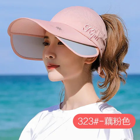 Women's Sun Hat Cycling Breathable Visor Caps Female Scalable Brim Empty Top Baseball Cap Wide Brim Cap UV Protection Beach Hats