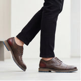 Men's Casual Leather Shoes Cap Toe Derby Lace-up Business Formal Dress Shoes Retro British Style Office Wedding Footwear