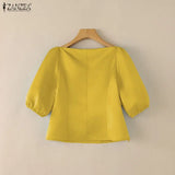 ZANZEA Elegant Princess Seams Satin Blouses Woman Boat Neck Puff Sleeves Solid Color Party Crop Tops Summer Graceful Blusa Mujer