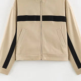 Women's Jackets Beige Black Zip Collar Crop Jacket Lapel Loose Streetwear Spring Autumn Chic Sports Outfits Short Coats 2026 New