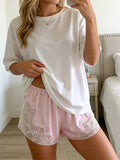 Summer Women Satin Lounge Shorts Lace Trim Elastic Shorts for Daily Casual Loose Short Pants