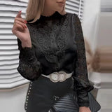 Women Shirt Blouse New Long Sleeve Stand Collar White Hollow Out Shirt Blouse Women Tops Blouses Shirts Blusas Para Mujer Q3566