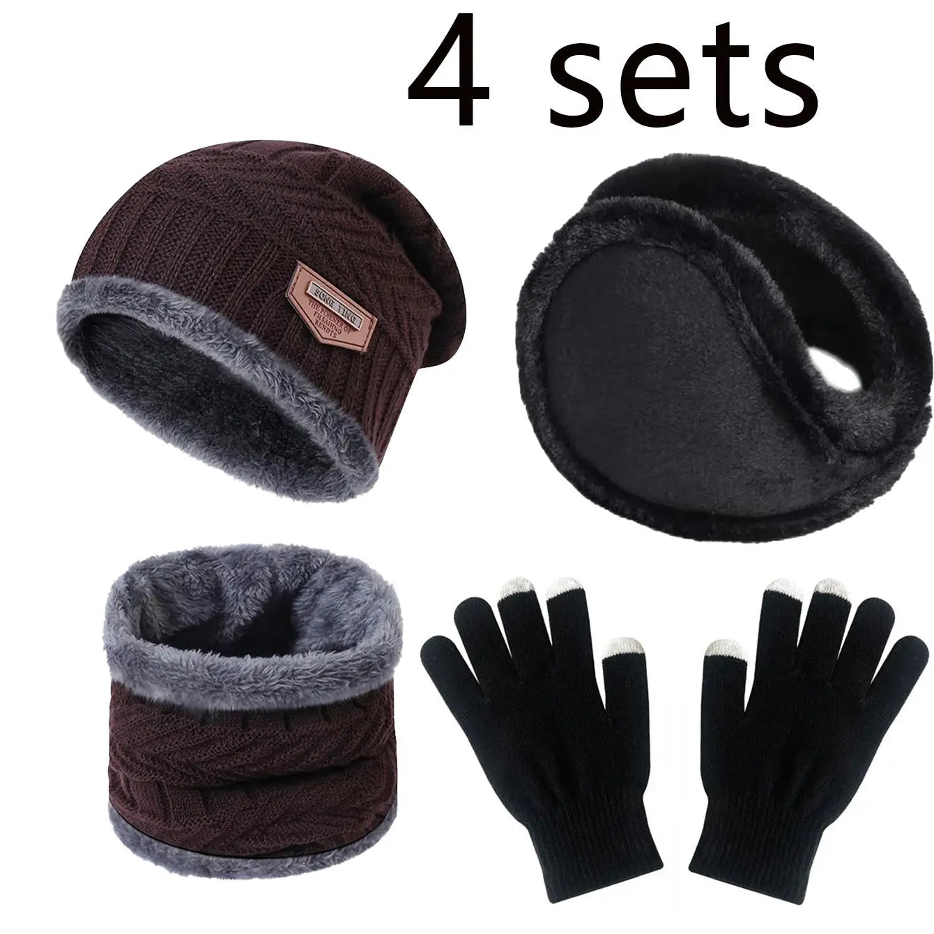 Winter Hat for Men Women Beanie Hats Scarf Glove Earmuff Set Thick Warm Slouchy Beanies Hat for Boy Girl Cap