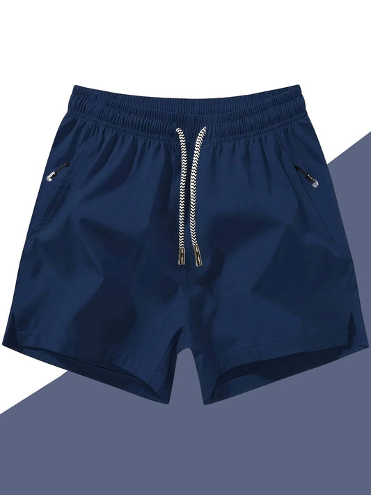 Men's Anti-Lost Drawstring Sports Shorts With Zipper Pockets