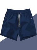 Men's Anti-Lost Drawstring Sports Shorts With Zipper Pockets