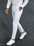 Men's Ankle Length Dress Pants 100% Polyester Slim Fit Formal Business Cropped Trousers