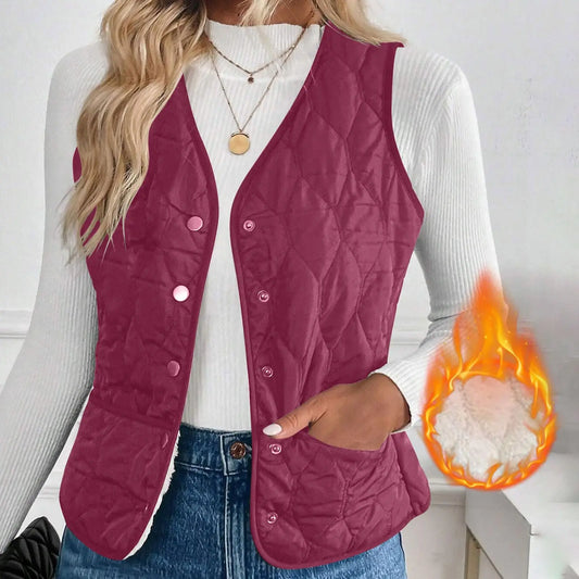 Women's Warm Vest Lightweight Slim Short Single-Breasted Cold-Proof Vests Winter Outdoor Sports Hiking Vests with Pockets