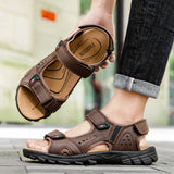 Outdoor Summer Sandals Outdoor Men's Leather Beach Shoes Breathable Casual Sandalias Man Wading Shoes Non-slip Slippers Sandaly
