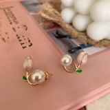 new pattern red tulip flower earrings for women jewelry 2024 trending luxury back hanging Purple women's stud earrings new