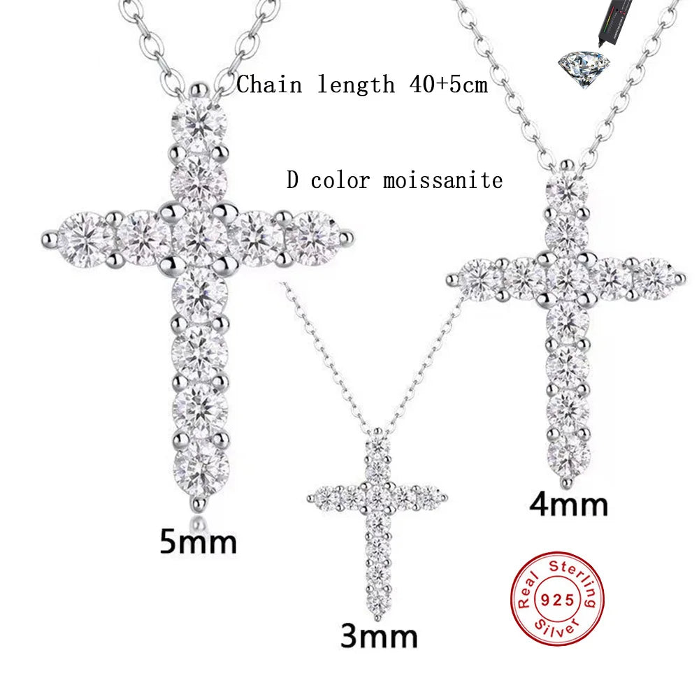 Cbtb S925 Sterling Silver 0.3-0.5 Carat Moissanite Cross Pendant Necklace for Unisex Gemstone Necklace Jewelry US Shipping