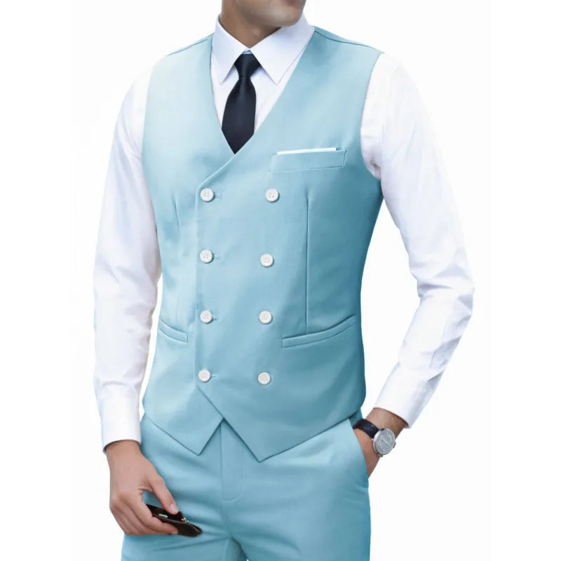 New Brand Dress Vests for Men Casual Slim Fit Mens Suit Vest Double Breasted Waistcoat Gilet Homme Formal Business Jacket