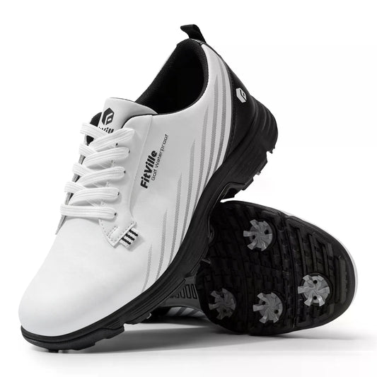 FitVille Men's Wide Toe Box Spiked Golf Shoes, Water‑Resistant Stable Anti‑Slip Outsole, Built‑In Arch Support Lightweight Comfort Golfing Sneakers