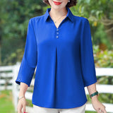 1pcs Woman Summer Solid Blouses Shirt Lady Thin Pullover Shirt Female Casual Half Sleeve Turn-down Collar Loose Top Mom Clothing