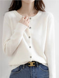 Women Knitted Cardigans Autumn Winter 2025 Round Neck Casual Long Sleeve Tops Solid Basic Soft Sweaters Female