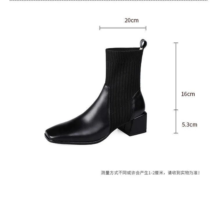 2026 Autumn Winter New Ankle Socks Shoes Women Fashion Large Size 43 Knitted Short Boots Women Slip on High Heels Botas De Mujer