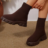 Ankle Boots for Women Comfortable Round Toe Slip On Stretch Soft Chunky Block Heel Knit Platform Boots Punk Dress Sock Boots