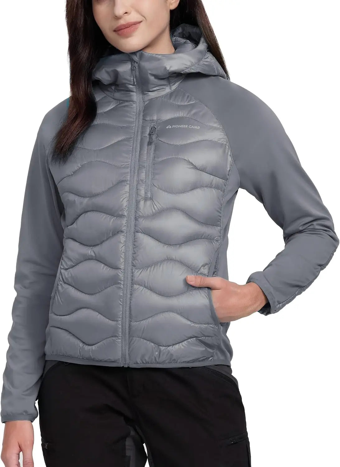 Pioneer Camp Womens Lightweight Insulated Running Jacket Puffer Packable Water Resistant with Zipper Pocket for Hiking Travel