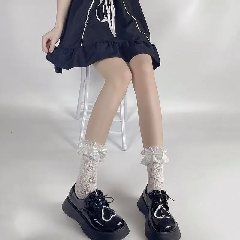 New Design Lace Socks Japanese Style Lolita Kawaii Sock Women's Summer Mesh Breathable Fishnet Socks Sweet Ballet Cute Bow Socks