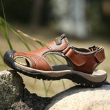 Summer Sandals Leather Outdoor Men's Beach Shoes Luxury Breathable Casual Sandal Man Wading Shoes Non-slip Wide lining Slippers
