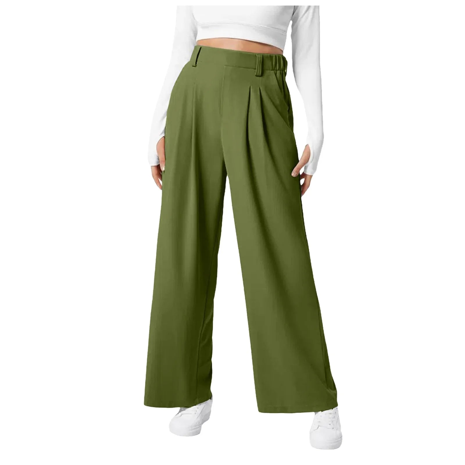 Women Fashion Wide Leg Pants Solid Elastic Pants Work Business Suit Straight Trousers Casual High Waisted Dress Palazzo Pants