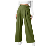 Women Fashion Wide Leg Pants Solid Elastic Pants Work Business Suit Straight Trousers Casual High Waisted Dress Palazzo Pants