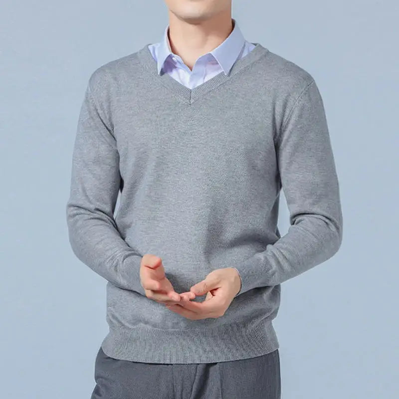 Soft Cashmere Sweater Men's Clothing Autumn Winter Pullover Business Casual Bottom V-neck Knitted Woolen Slim Fit Knitwear Male