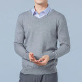 Soft Cashmere Sweater Men's Clothing Autumn Winter Pullover Business Casual Bottom V-neck Knitted Woolen Slim Fit Knitwear Male
