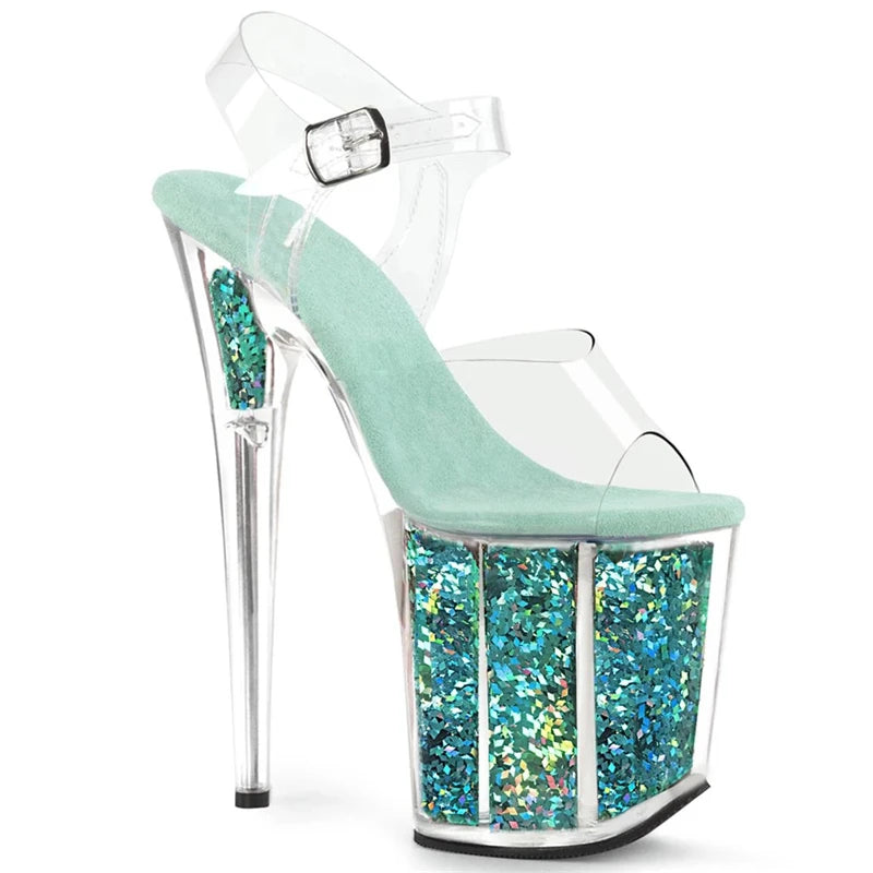Rncksi 2025 Fashion Sexy Pole dancing Summer 20cm PVC Women Sandals Thin High Heels Sandals Slip-On Size 35-42