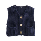Korean fashion crop sweater women vest solid loose casual sweaters cable knit sweater vests for woman luxury designer tops