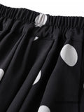 Modern Large Polka Dot 100% Natural Mulberry Silk Crepe De Chine Elastic Waist Women's Fashionable Cropped Lantern Pants