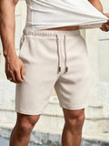 HIMLAND Men's Solid Color Drawstring Waist Casual Shorts, Versatile, Vacation, Father's Day Gifts, Football