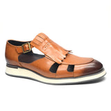 Classy Trending Mens Tassel Sandals Genuine Leather Buckle Strap Hollow Out Summer Casual Shoes for Men Comfortable Breathable