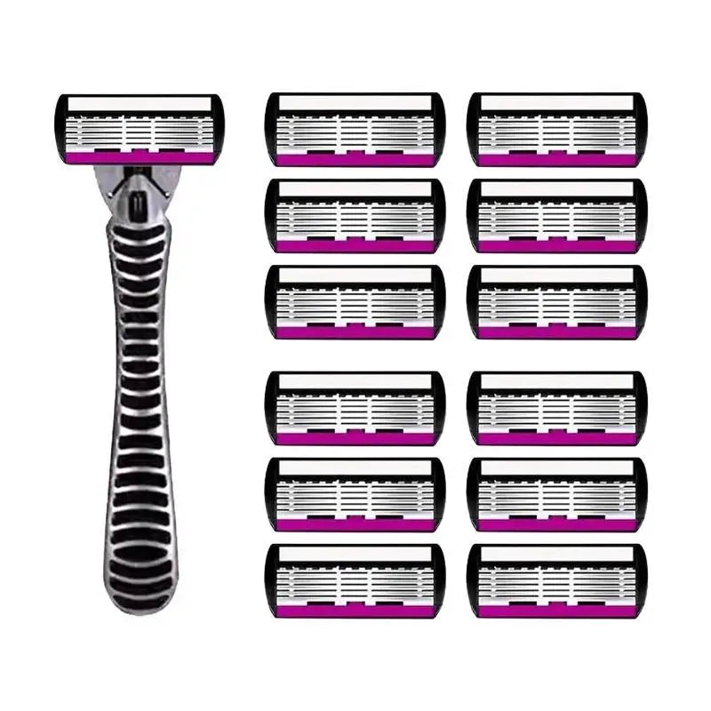 Safety Razor With 3/6/12/18/24/36Pcs 6 Layer Stainless Steel Shaving Cartridges For Men Women Hair Removal Shaving▪