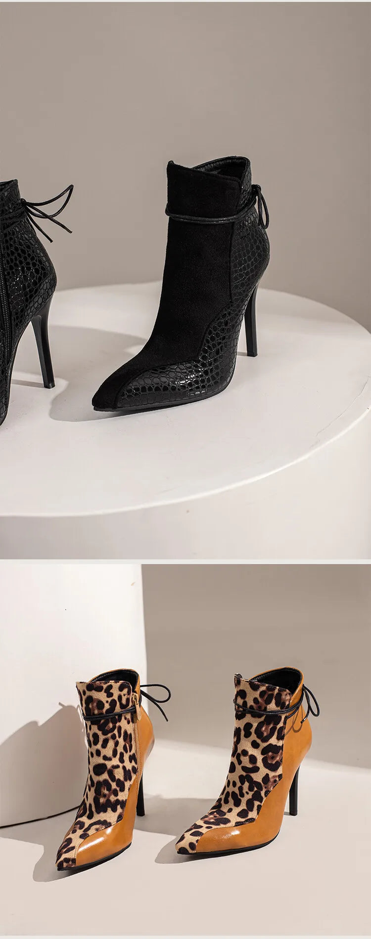 Large Size 34-48 Suede Leather Patchwork Women's Leather Boots Sexy Leopard Print Lace Fashionable Personalized Women's Boots