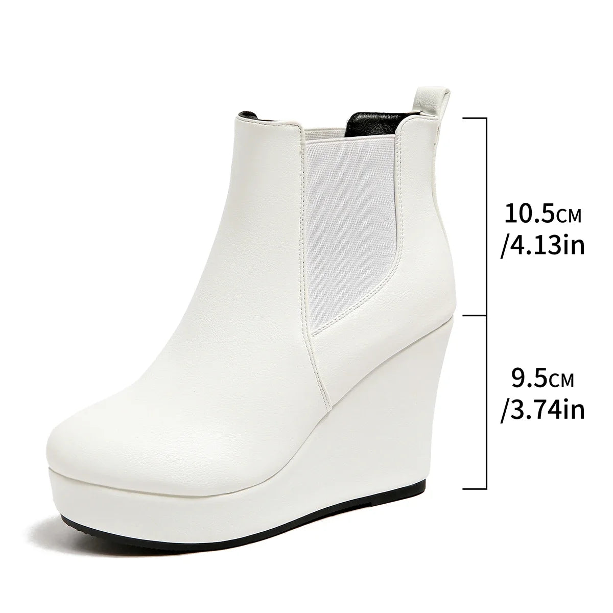 Women Platform Wedge Heel Chelsea Ankle Boots, Elastic Side Slip‑On Faux Leather Solid Color Spring Autumn Casual Short Booties