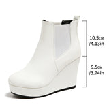 Women Platform Wedge Heel Chelsea Ankle Boots, Elastic Side Slip‑On Faux Leather Solid Color Spring Autumn Casual Short Booties