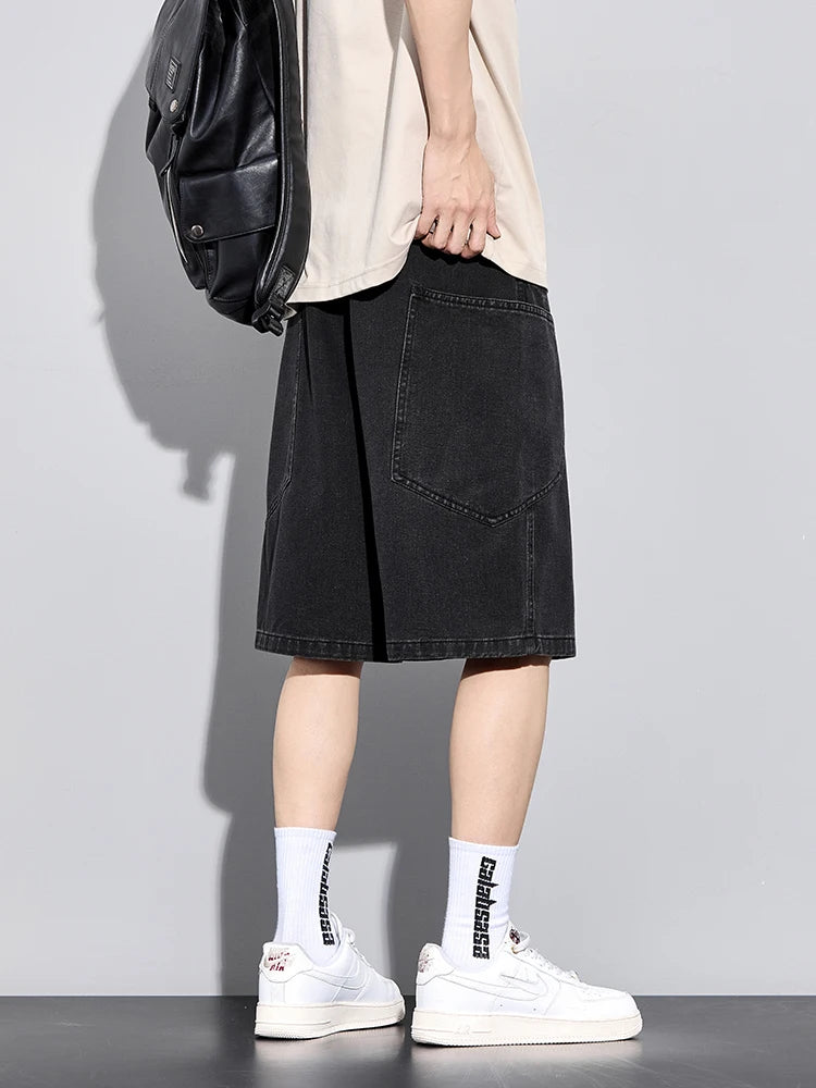 Men's Summer Denim Cargo Shorts Big Size 8XL 7XL 6XL Elastic Waist Straight Baggy Jeans Shorts