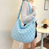 Women Large Capacity Quilted Tote Bag Winter Warm Lightweight Down Cotton Padded Plaid Shoulder Bags Underarm Bags Puffy Handbag