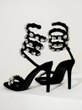 Star style Luxury Crystal Embellished Wraparound Women Sandals Stiletto High heels Gladiator Sandals Summer Wedding Prom Shoes