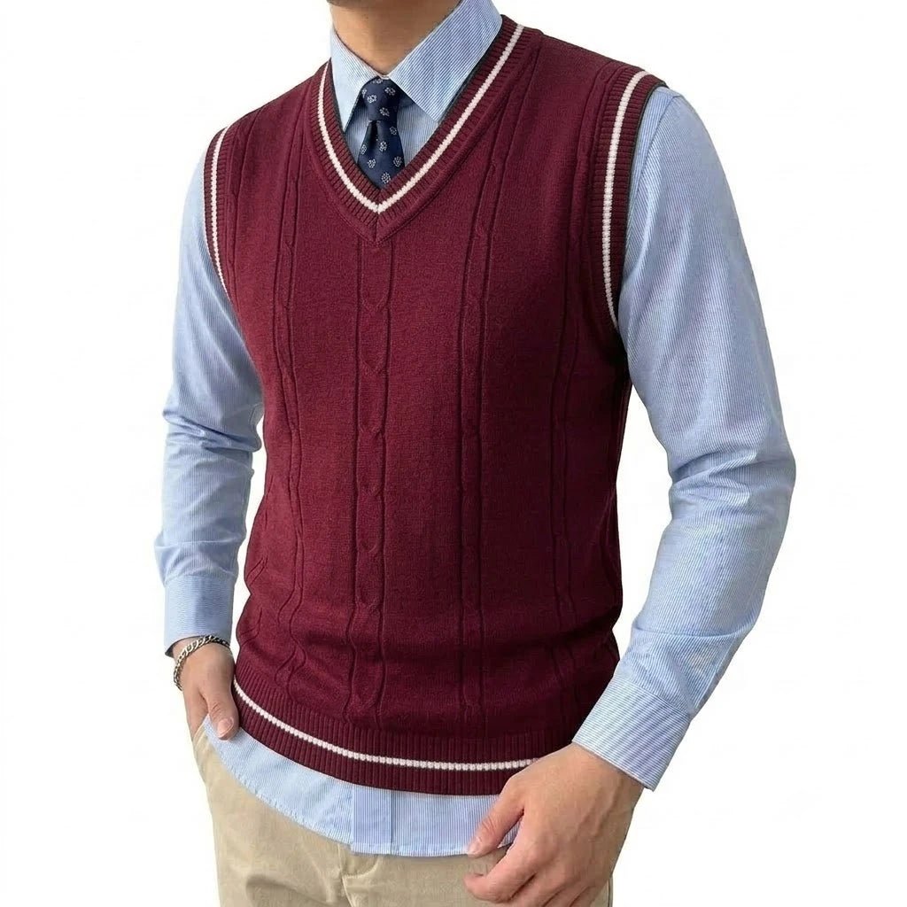Mens V Neck Knitted Sweater Vest Lightweight Breathable Patchwork Pullover Autumn Casual Business Streetwear Knitwear for Men