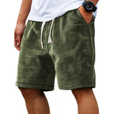 Men Shorts Solid Color Mid Waist Summer Motion Waffle Texture Deep Crotch Drawstring Mens Shorts Loose Knee Length Casual Short